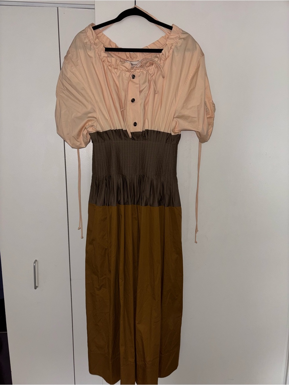 Tory Burch Peach, Olive & Brown Colorblock Maxi Dress
